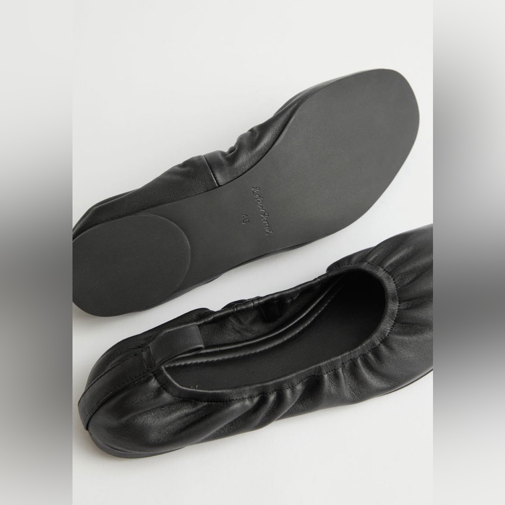🆕 & Other Stories Gathered Ballerina Ballet Flats in Black Leather Size 37 US 6